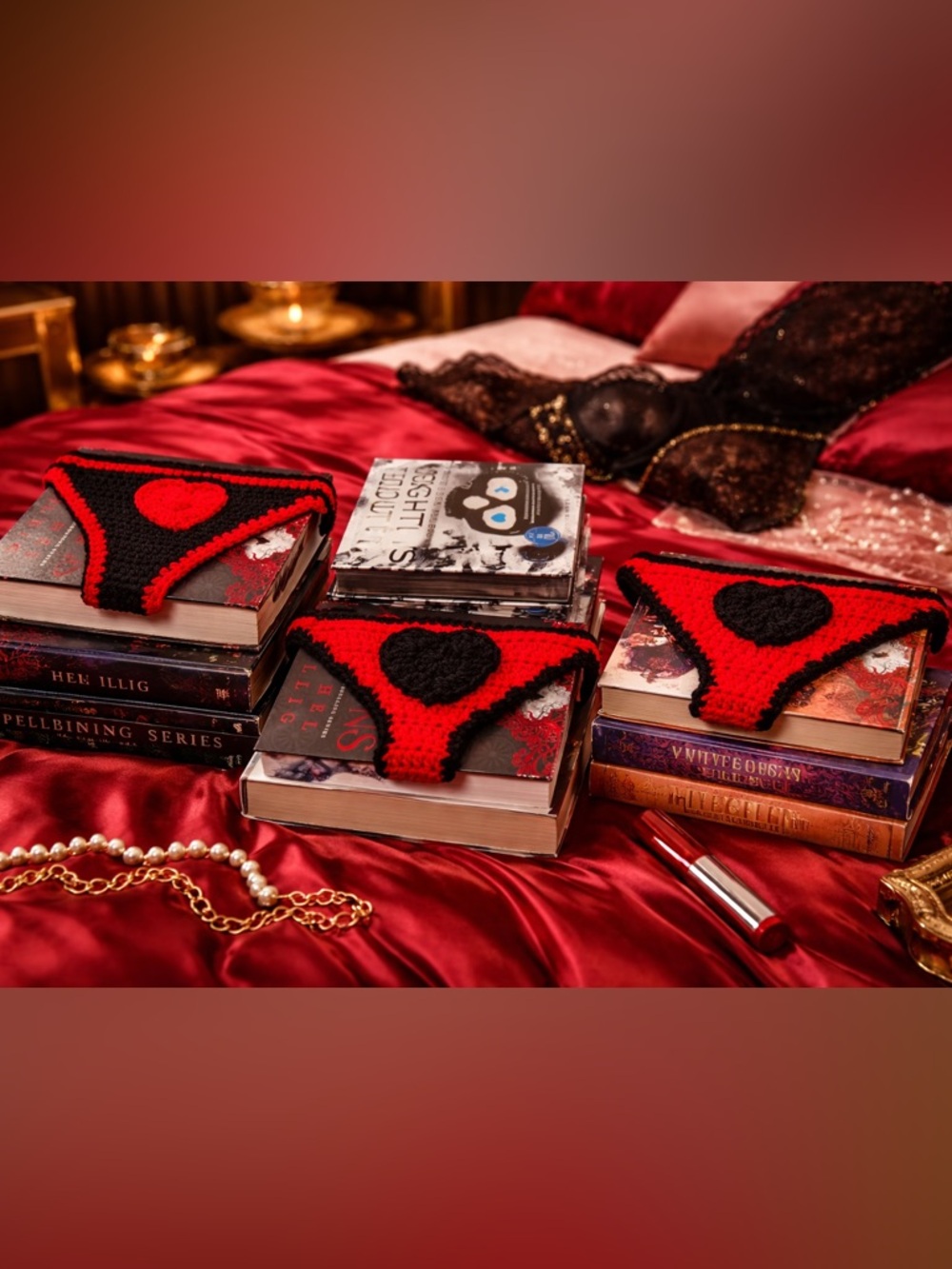 Handmade Crochet Heart Panties Bookmark Paperback - Picture 2 of 9
